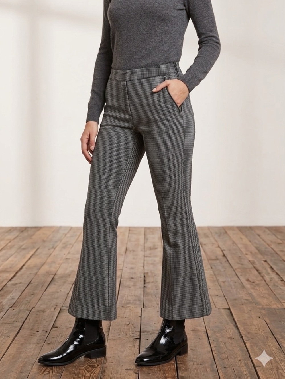 Vero Moda Women’s Houndstooth Flare Pants High Rise Black White